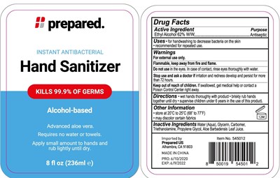 prepared 236ml hand sanitizer.jpg image of label - prepared 236ml hand sanitizer